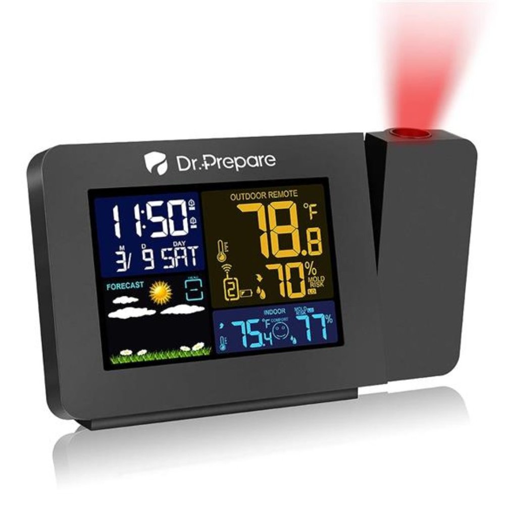 Projection Alarm Clock for Bedrooms with Indoor & Outdoor Temperature Display
